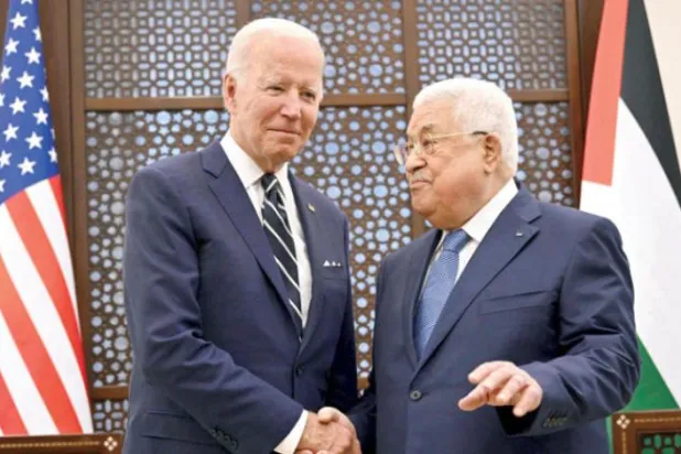 Filistin Devlet Başkanı Abbas ve ABD Başkanı Biden Beytüllahim’de bir araya geldi. (AFP) 