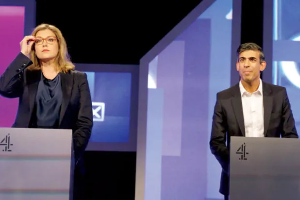 ريشي سوناك وبيني موردنت خلال المناظرة التلفزيونية (د.ب.أ)