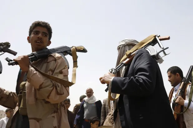 Houthi supporters attend a sectarian event in Sanaa, Yemen, 17 July 2022. (EPA)