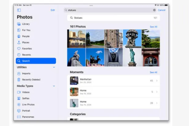 برنامج «آي أو إس» للصور يحلل الصور  ويصنفها في مجموعات داخل ألبومات
