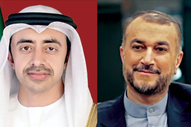 عبد الله بن زايد وحسين أمير عبداللهيان (أ.ف.ب)