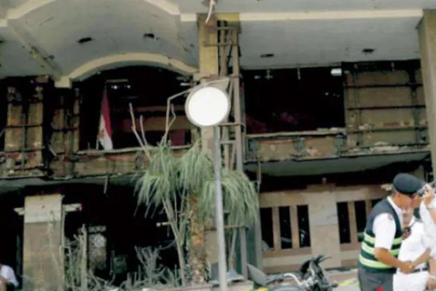 The National Cancer Institute Egypt in central Cairo is damaged after an attack blamed on the Muslim Brotherhood's Hasm group in 2019. (Reuters)