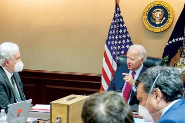US President Joe Biden meets with his national security team to discuss the counterterrorism operation to take out Ayman al-Zawahiri (AP)
