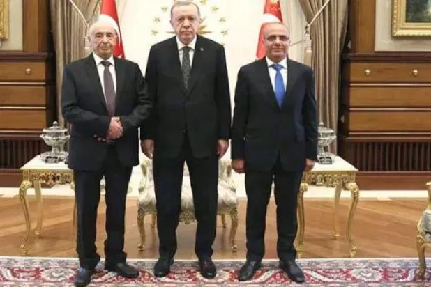 Cumhurbaşkanı Recep Tayyip Erdoğan, Libya Temsilciler Meclisi Başkanı Akile Salih ve Libya Başkanlık Konseyi Başkan Yardımcısı Abdullah el-Lafi (Libya Temsilciler Meclisi)