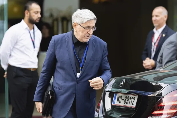 Iranian permanent representative to the international organizations in Vienna, Mohsen Naziri Asl, leaves the Palais Coburg where closed-door nuclear talks take place in Vienna, Austria, Friday, Aug. 5, 2022. (AP)