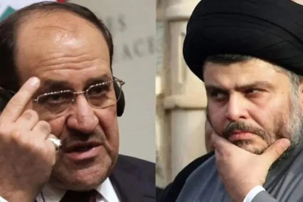 صورة تجمع بين مقتدى الصدر ونوري المالكي (تويتر)