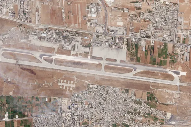 This satellite photo released by Planet Labs PBC shows the damage after an Israeli strike targeted the Aleppo International Airport, Thursday, Sept. 1, 2022. (Planet Labs PBC via AP)