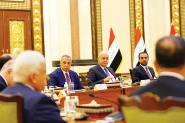 بخشی از نشست گفت و گوی ملی عراق دیروز در بغداد (دفتر نخست‌وزیر عراق - رویترز)