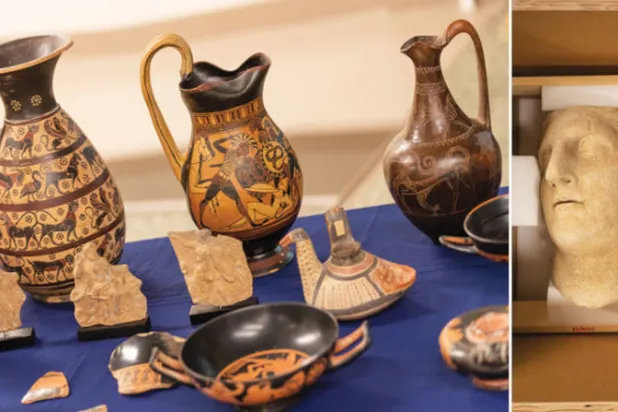 رأس من الرخام للإلهة اليونانية أثينا يعود إلى عام 200 قبل الميلاد (رويترز)  -  58 قطعة أثرية مسروقة تعود إلى إيطاليا (أ.ب)