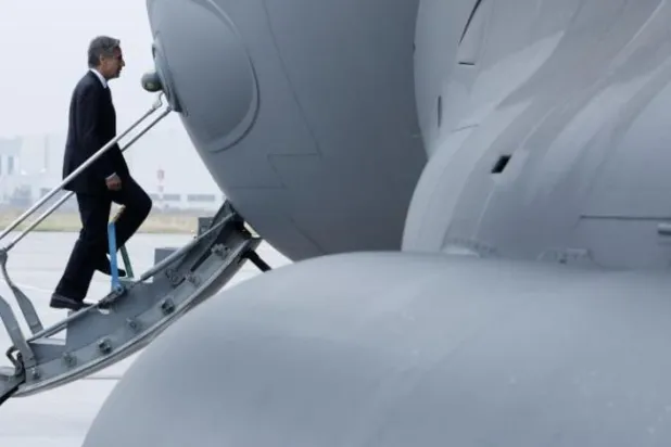 US Secretary of State Anthony Blinken boarding plane to Brussels (AP) 

