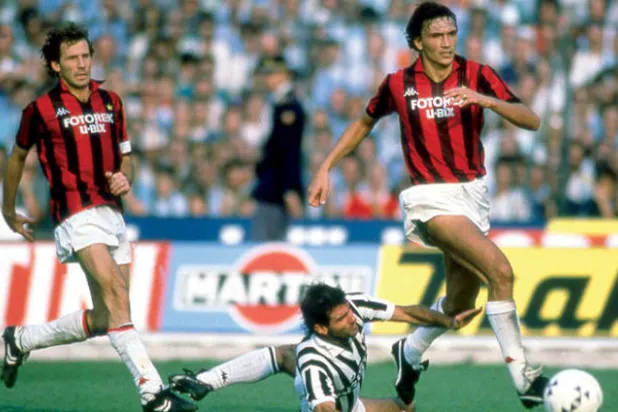 لقطة من الدوري الإيطالي بين ميلان ويوفنتوس عام 1986 (غيتي)