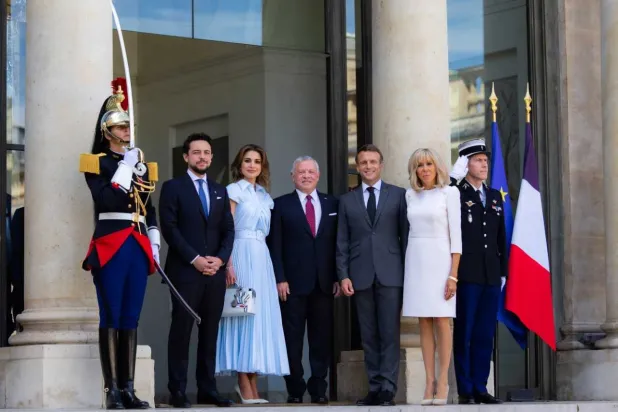 French President Emmanuel Macron and his wife Brigitte with King of Jordan, Queen Rania, and Crown Prince Hussein (Reuters)
