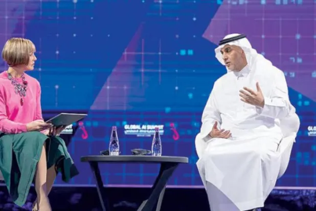The head of the Saudi Authority for Data and Artificial Intelligence during the announcement of the launch of the principles of ethics for AI on the sidelines of the Global AI Summit in Riyadh (Asharq Al-Awsat)
