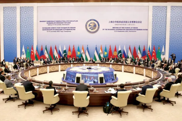 جانب من قمة منظمة شنغهاي في سمرقند أمس (د.ب.أ)