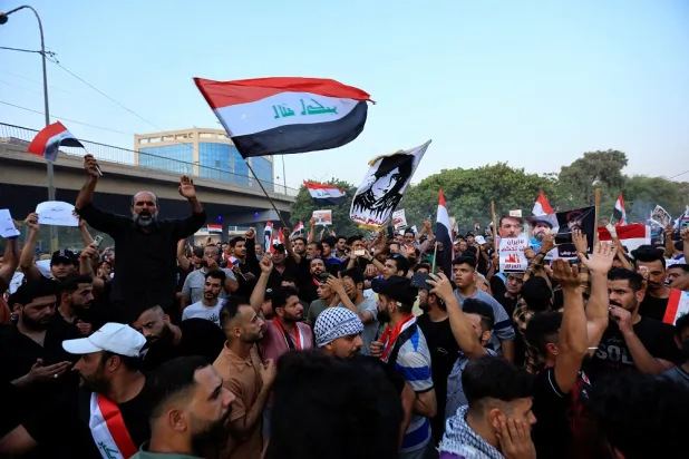 Iraqi demonstrators gather during an anti-government protest in Baghdad, Iraq September 2, 2022. (Reuters)