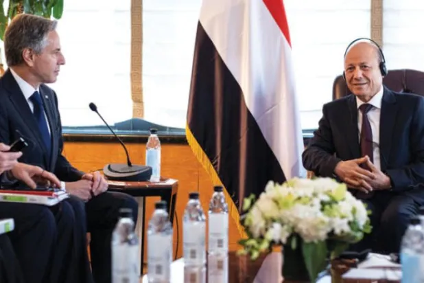 US Secretary of State Antony Blinken meets with Yemeni Chairman of the Presidential Leadership Council Rashad Al-Alimi, in New York, US, September 19, 2022. Craig Ruttle/Pool via REUTERS
