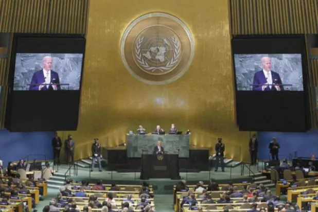 امریکی صدر جو بائیڈن کو کل جنرل اسمبلی سے خطاب کرتے ہوئے دیکھا جا سکتا ہے (اے ایف پی)