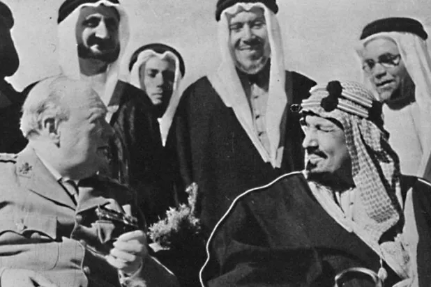 A meeting between King Abdulaziz and British Prime Minister Winston Churchill in 1945 (Getty Images)

