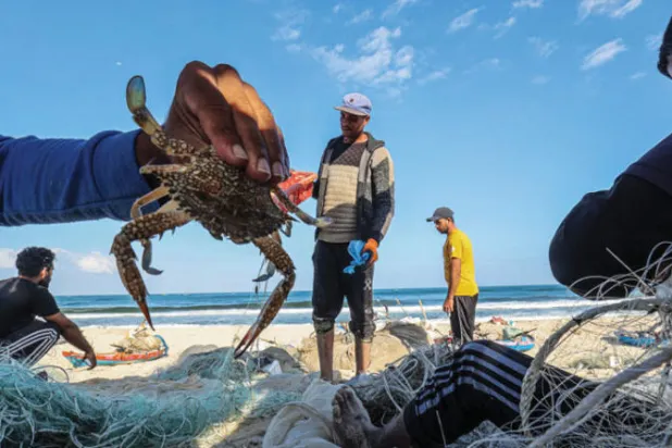 صيادون فلسطينيون قرب أحد شواطئ جنوب غزة (أ.ف.ب)