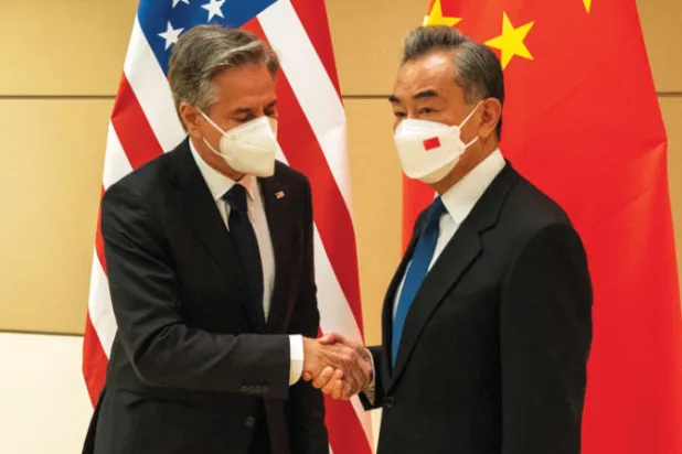 وزيرا الخارجية الأميركي والصيني خلال اجتماعهما في نيويورك أول من أمس (رويترز)