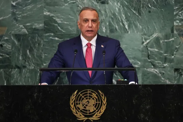 Prime Minister of the Republic of Iraq Mustafa al-Kadhimi speaks at the 77th session of the United Nations General Assembly at UN headquarters on September 23, 2022 in New York City. (Getty Images/AFP)
