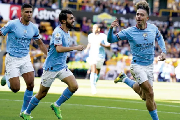 غريليش شعر بالسعادة بعد تسجيل هدفه الأول هذا الموسم في المباراة امام  وولفرهامبتون (إ.ب.أ)