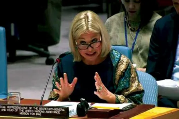 سلامتی کونسل میں اپنی بریفنگ کے دوران پلاسچرٹ کو ایک ویڈیو میں دیکھا جا سکتا ہے