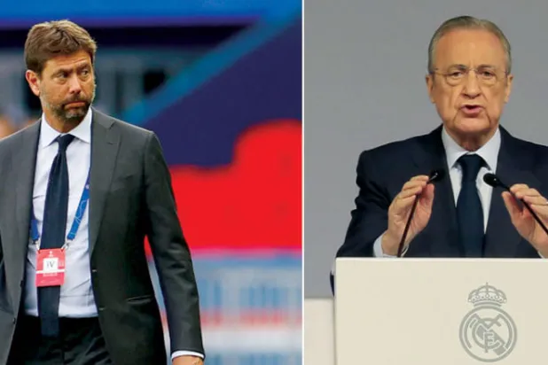 بيريز رئيس ريال مدريد (إ.ب.أ) -  أنييلي رئيس يوفنتوس الإيطالي (رويترز)