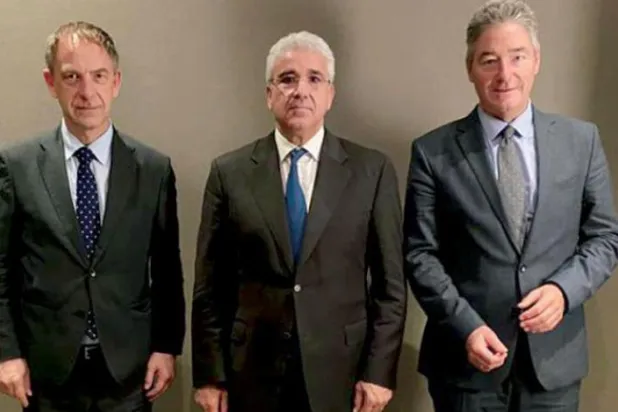  Libya’s PM Fathi Bashagha during his meeting with Germany’s special envoy and ambassador to Libya Christian Buck and Michael Ohnmacht. (Buck’s Twitter account) 