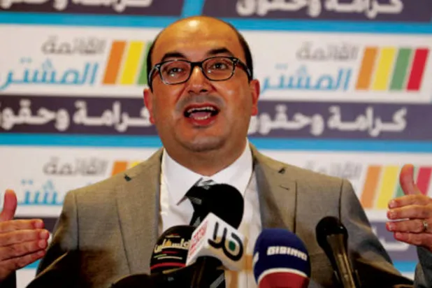 سامي أبو شحادة يتحدث عن حملته الانتخابية خلال مؤتمر صحافي بالناصرة في فبراير 2021 (أ.ف.ب)