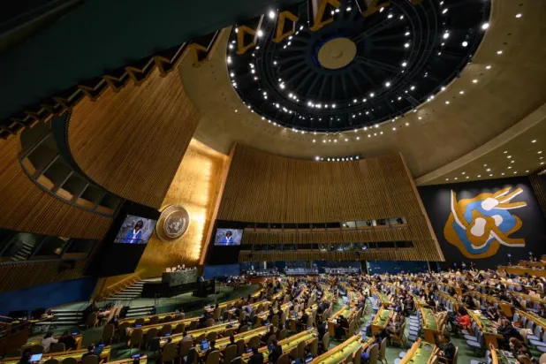جانب من أعمال الجمعية العامة للأمم المتحدة في نيويورك اليوم (أ.ف.ب)