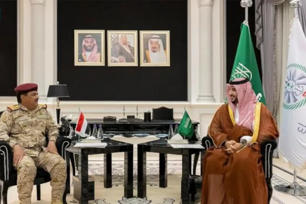 سعودی وزیر دفاع آج یمنی وزیر دفاع سے ملاقات کے دوران (واس)