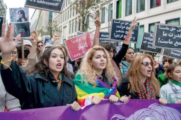 ایران کے احتجاج کے ساتھ اظہار یکجہتی کے لئے کل برسلز میں ایک ریلی کا منظر دیکھا جا سکتا ہے (اے ایف پی)