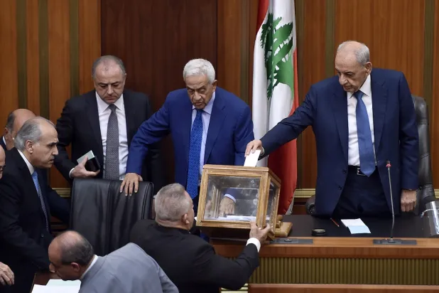 Lebanese parliament Speaker Nabih Berri casts his vote during a parliament session to elect a new Lebanese president, at the parliament building in downtown Beirut, Lebanon, 20 October 2022. (EPA)