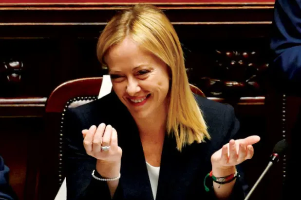 ميلوني بعد إلقائها خطاباً في البرلمان أمس (أ.ف.ب)