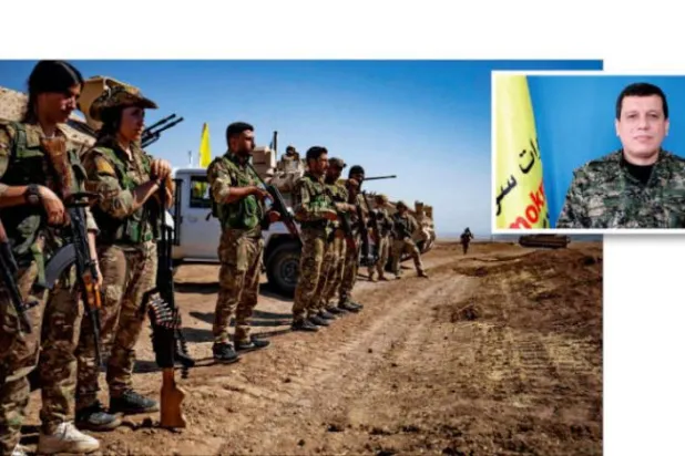 SDF forces are seen in the Hasakah countryside on September 7 (AFP). In the frame, SDF commander Mazloum Abdi. 