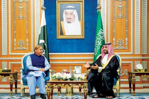 ولي العهد السعودي لدى لقائه رئيس وزراء باكستان (واس)