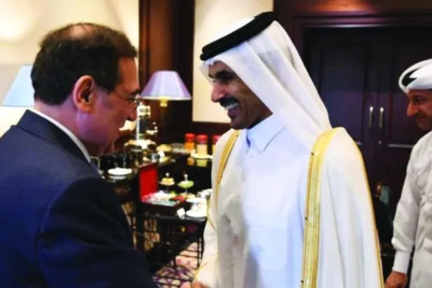 Egyptian Minister of Petroleum and Mineral Resources Tarek El-Molla receives Qatari Energy Minister Saad bin Sherida al-Kaabi in Cairo on Monday (Asharq Al-Awsat)