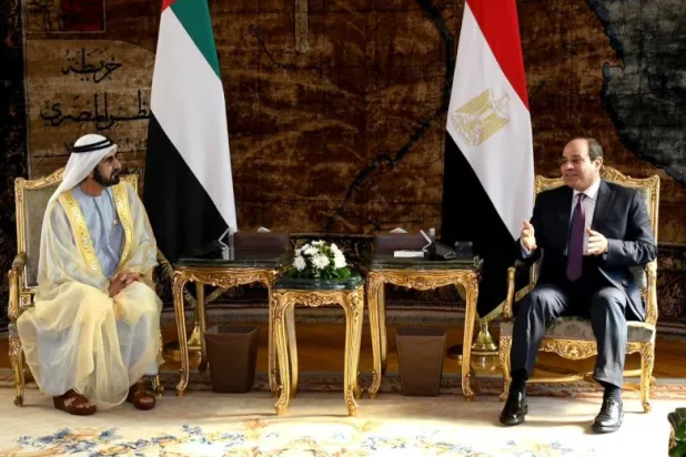 السيسي وبن راشد خلال لقائهما بالقاهرة (رئاسة الجمهورية المصرية)