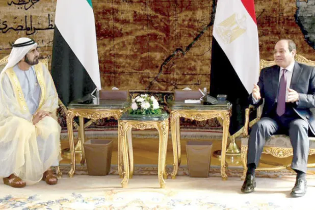 السيسي وبن راشد خلال لقائهما بالقاهرة (رئاسة الجمهورية المصرية)