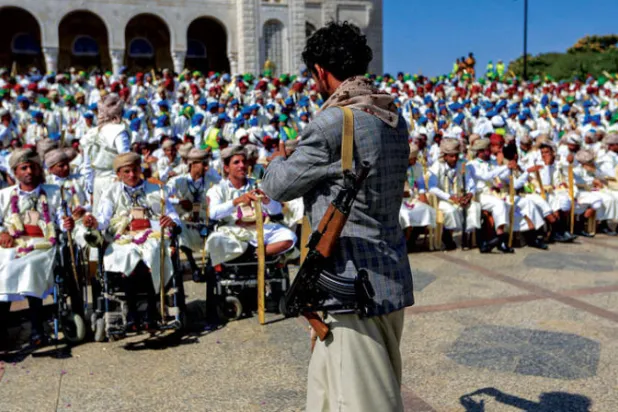 حفل زواج جماعي أقامه الحوثيون في صنعاء الاثنين لنحو 5 آلاف عنصر من أتباعهم (أ.ف.ب)