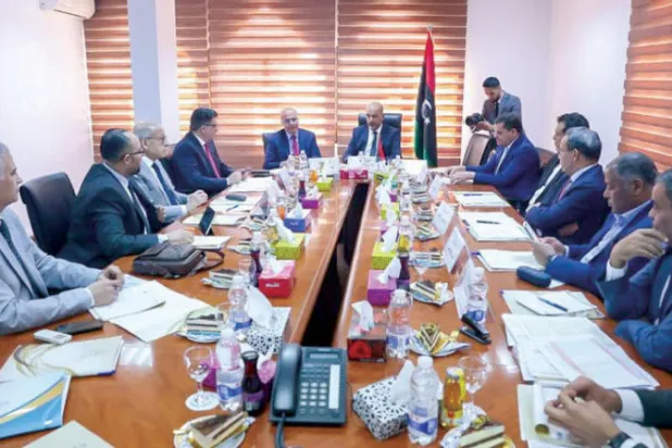 جانب من اجتماع الدبيبة ونائبي المجلس الرئاسي في طرابلس (الوحدة)