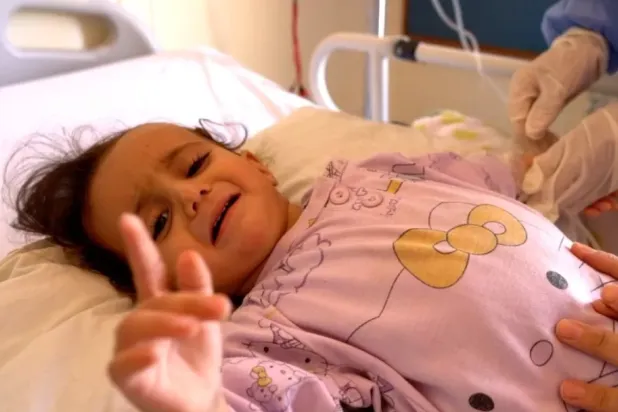 Mira, 18 months old, is one of the patients being treated for cholera in Lebanon (BBC)
