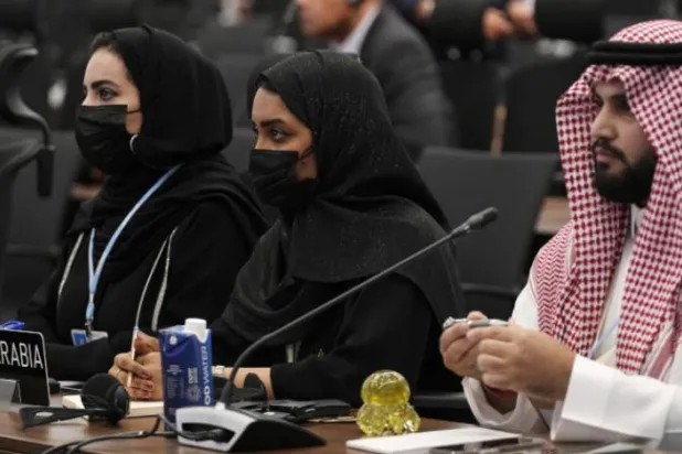 Saudi delegation attending a session at COP27 (AP)
