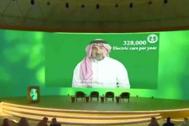 The Governor of the Public Investment Fund (PIF) and Chairman of Saudi Aramco, Yasir Al Rumayyan, speaking to an audience during the Saudi Green Initiative Forum in Sharm El-Sheikh (Asharq Al-Awsat)