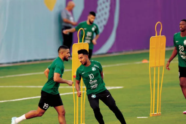 من استعدادات الأخضر لمواجهة الأرجنتين (أ.ف.ب)