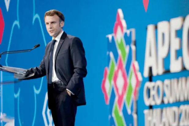Fransa Cumhurbaşkanı Emmanuel Macron, 18 Kasım’da Bangkok’ta konuşma yaptı. (AFP)