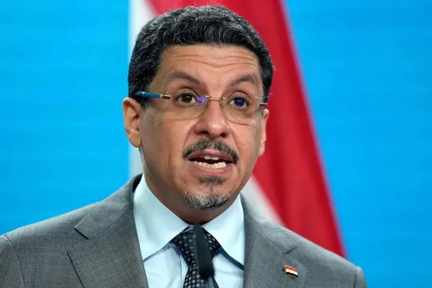 Yemeni Foreign Minister Ahmad Awad bin Mubarak addresses the media during a joint press conference with his German counterpart prior to a meeting in the German Foreign Office in Berlin, on 30 June 2021. (AFP via Getty Images)