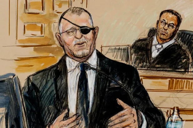 رسم فني لستيوارت رودس وهو يدلي بأفادته في المحكمة  (أ. ب)