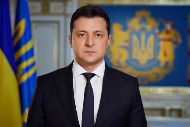 الرئيس الأوكراني فولوديمير زيلينسكي خلال توجيهه كلمة للأمة في 14 فبراير 2022 (رويترز)